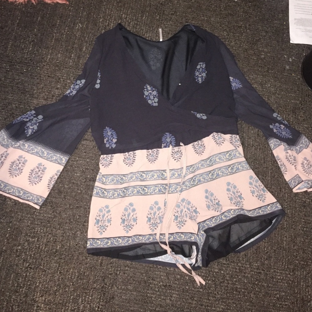 Navy and Pink Long Sleeved Romper