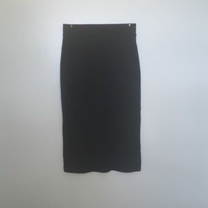 Black pencil skirt with side slit.