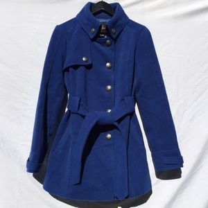 Blue Felt Peacoat with Tie Belt