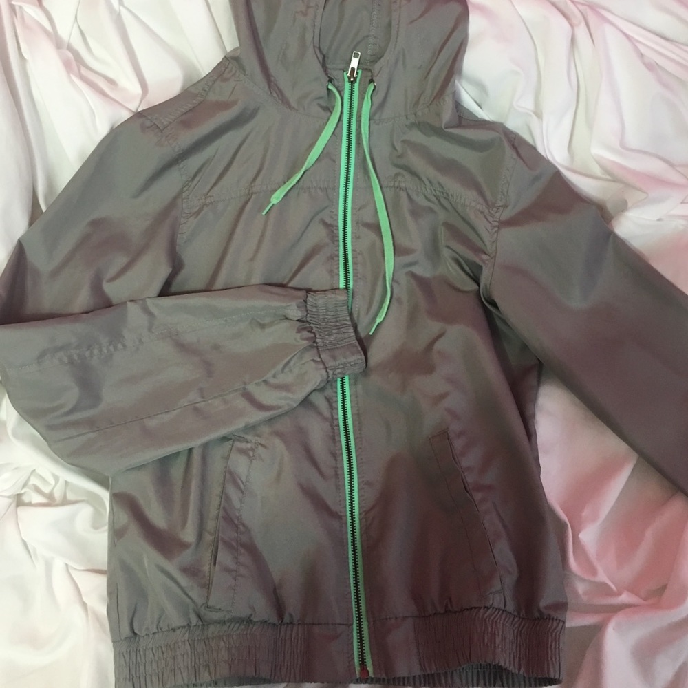 Grey and turquoise windbreaker