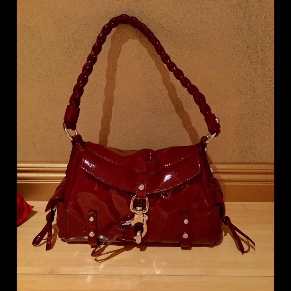 Francesco Biasia red patent leather satchel bag