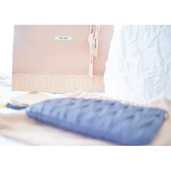 Like new Miu Miu Blue Leather Clutch w Gold Chain - Picture 2 of 4