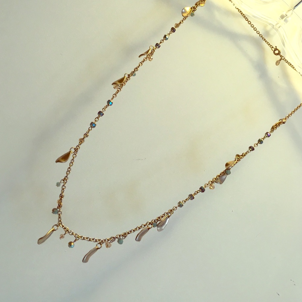 Blue beaded leaf necklace