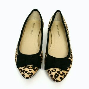 Ellen Tracy Leopard Print Ponyhair Flats with Bow