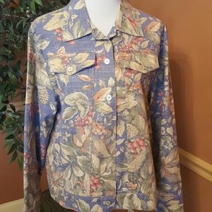 Blue flowered denim jacket. Size L. EUC