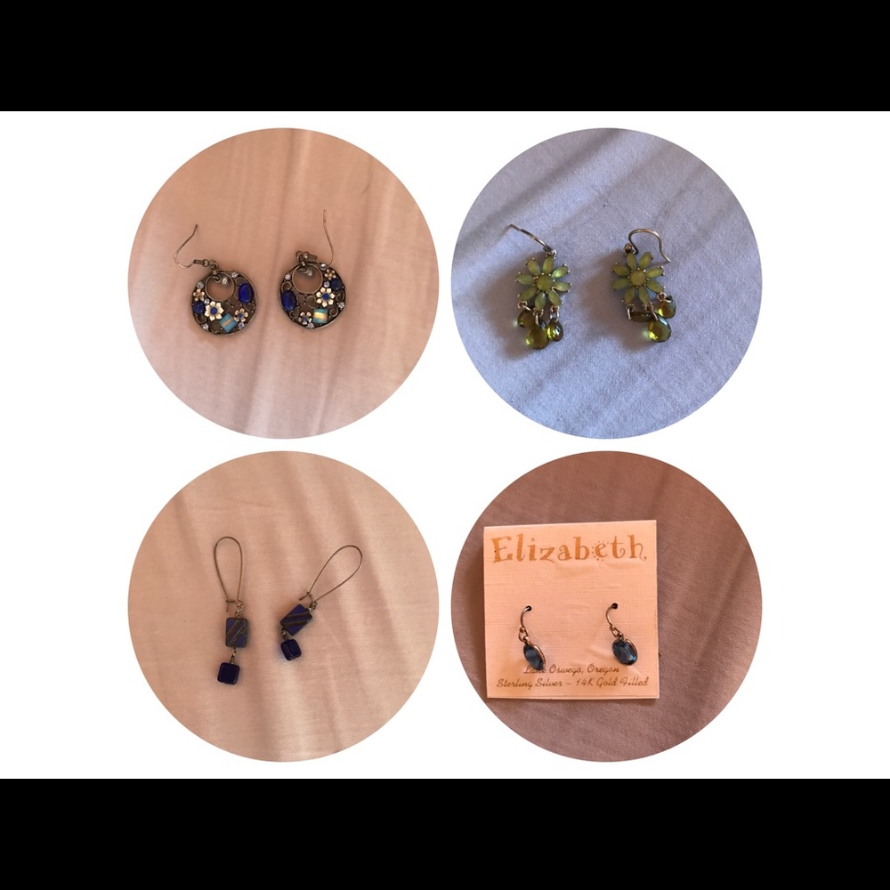 Four pair; Drop earrings
