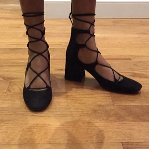 Zara Trafaluc black suede lace up heels