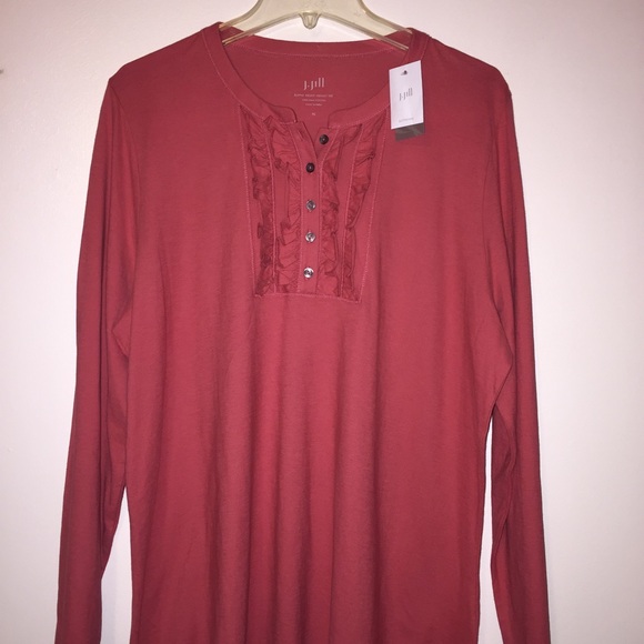 J. Jill Tops - J. Jill long sleeve ruffle front Henley.