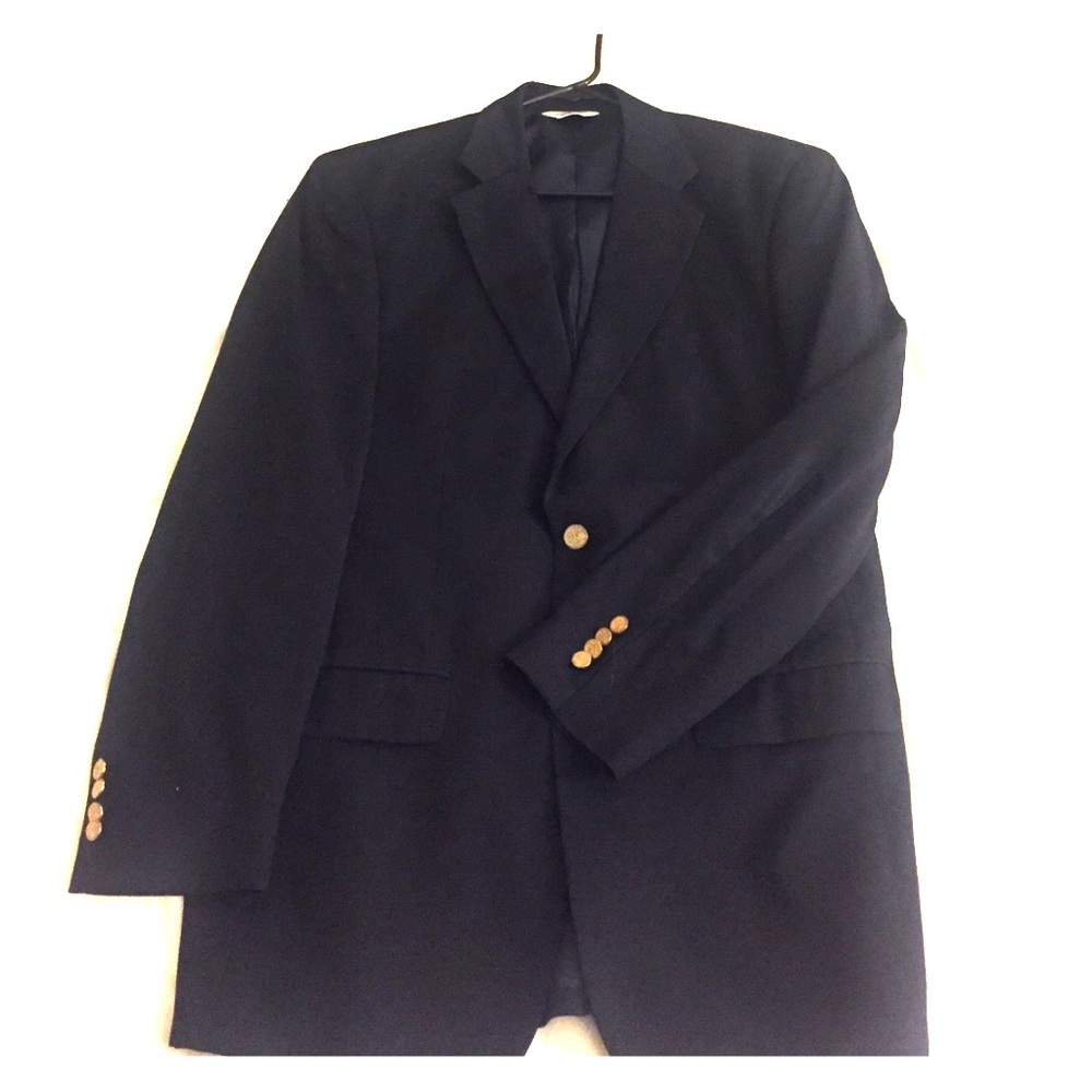 Classic navy blue sports jacket with brass buttons