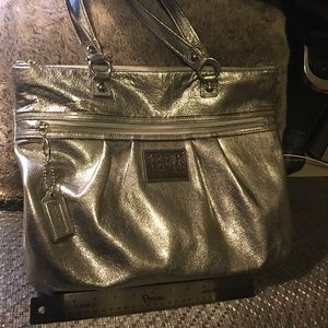 Authentic Coach Full Size Metallic Silver Purse