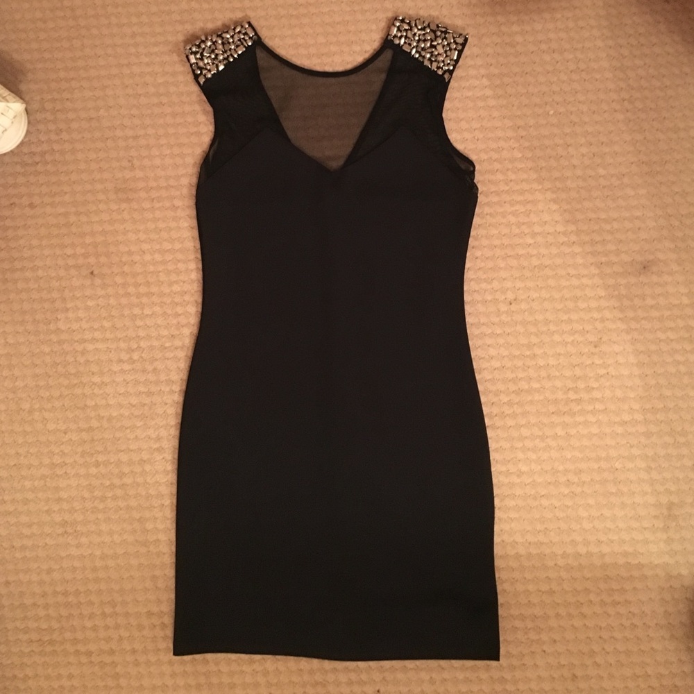 Black body con with sheer cutouts and metallic