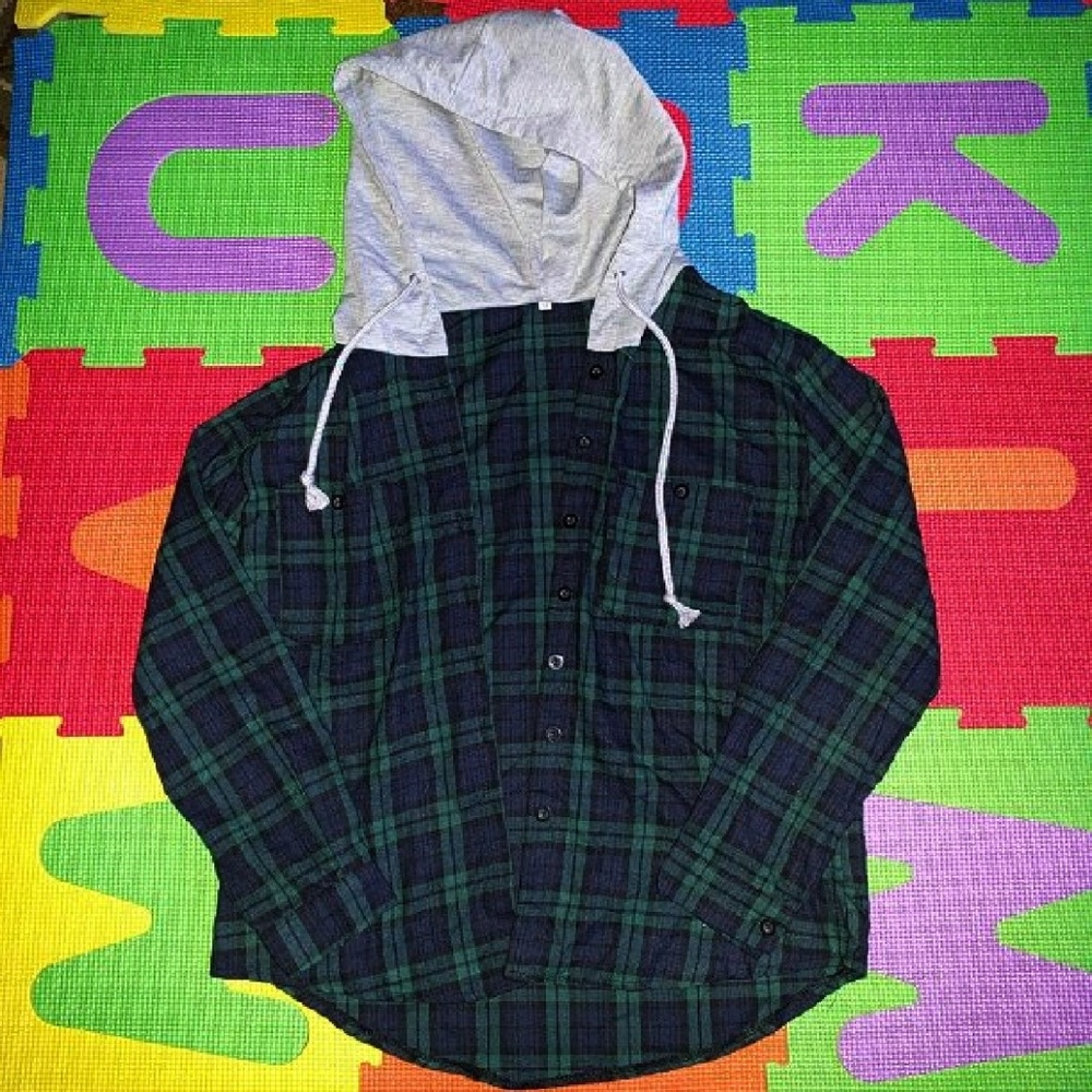 Blue Green Flannel with Hood