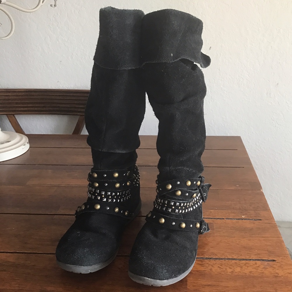 Black suede moto boots