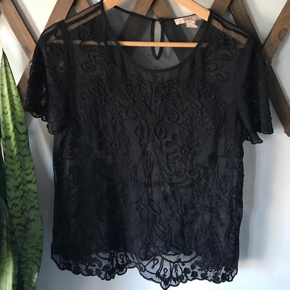 F21 Contemporary Embroidered lace top in Black
