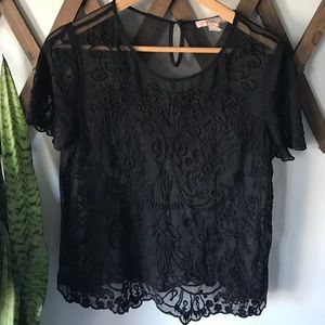 F21 Contemporary Embroidered lace top in Black