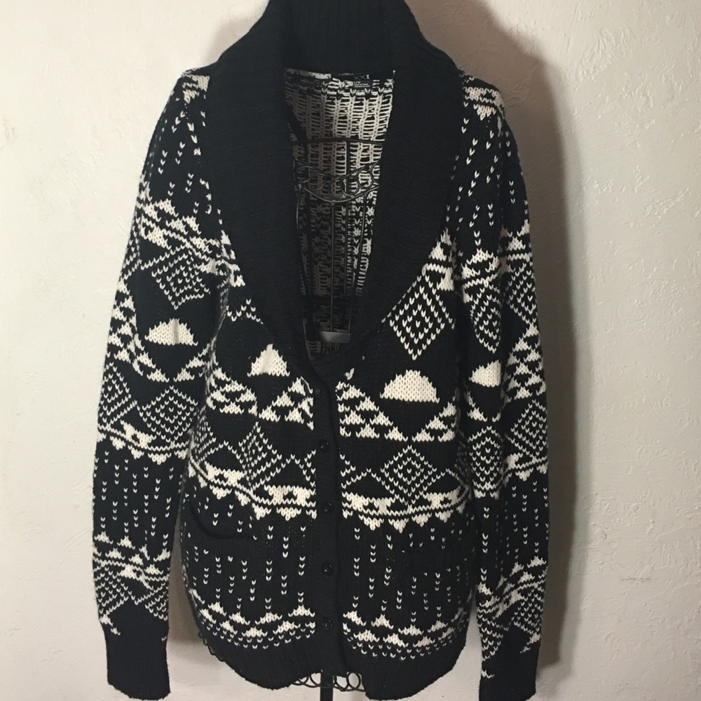 Button up black and white sweater