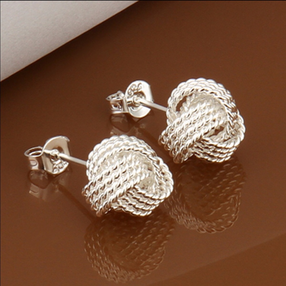 Rose ball 925 silver plated earrings