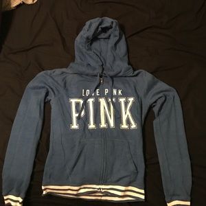 PINK: Blue zip up and grey pullover