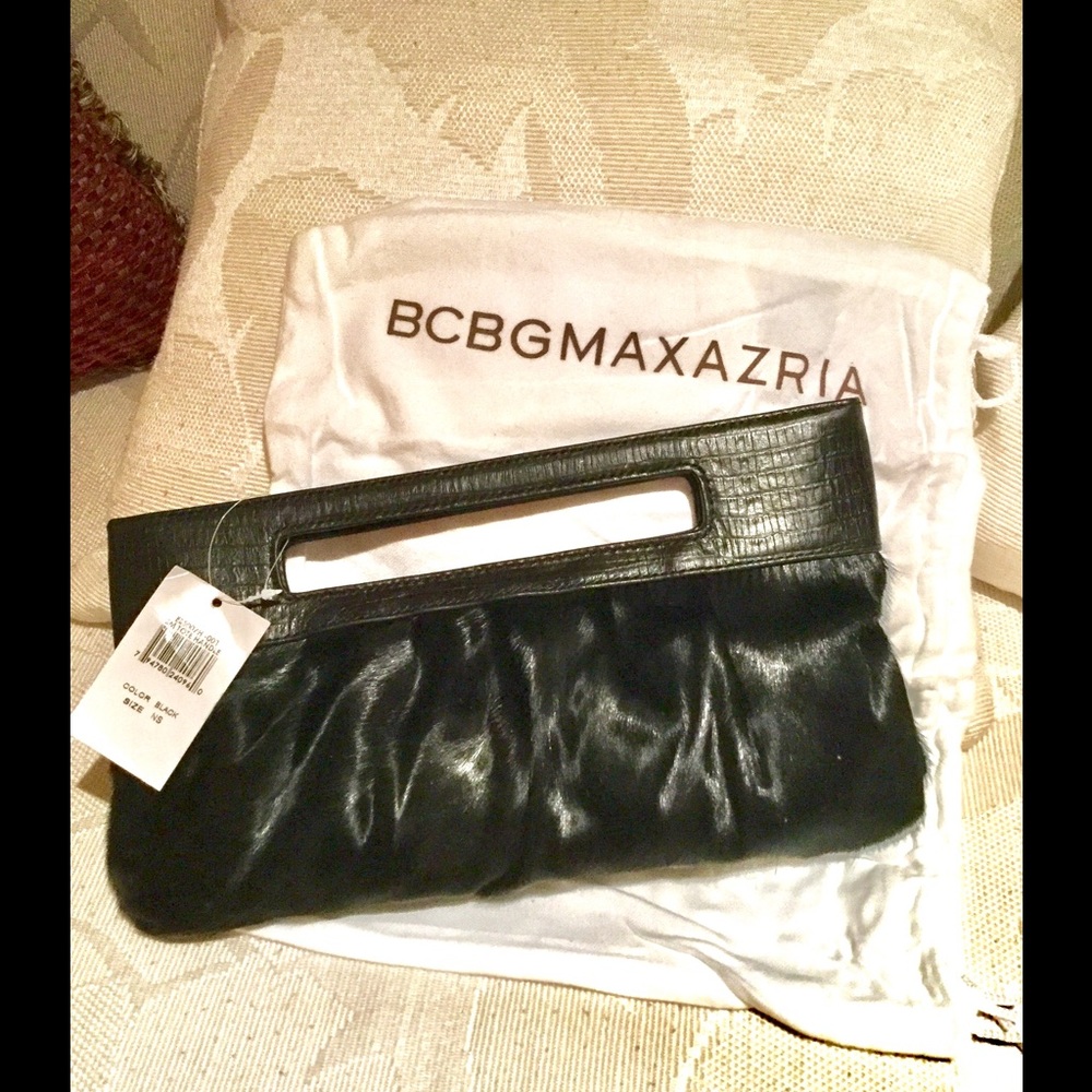 BCBG Max Azria black pony hair clutch bag