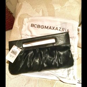 BCBG Max Azria black pony hair clutch bag