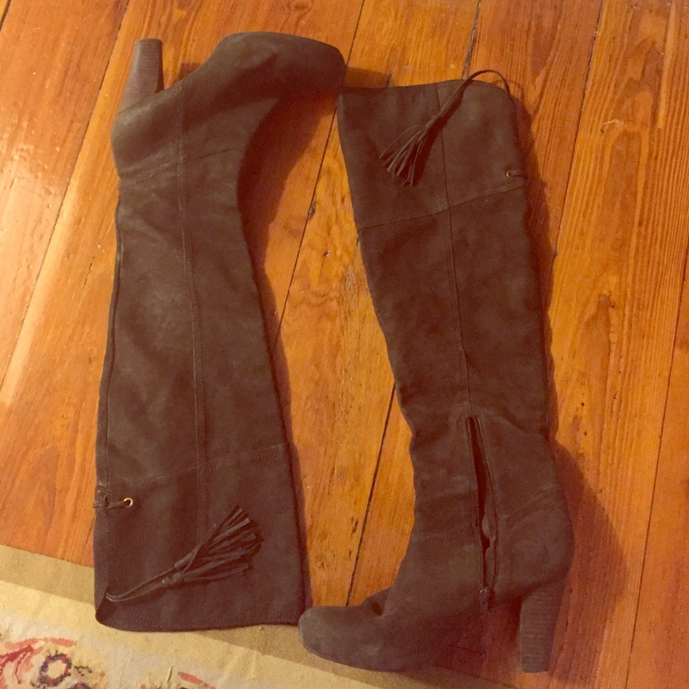 Over the knee brown leather boots with heel