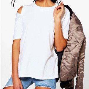 Button Detail Cold Shoulder T-Shirt