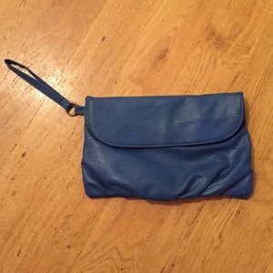 Blue leather clutch