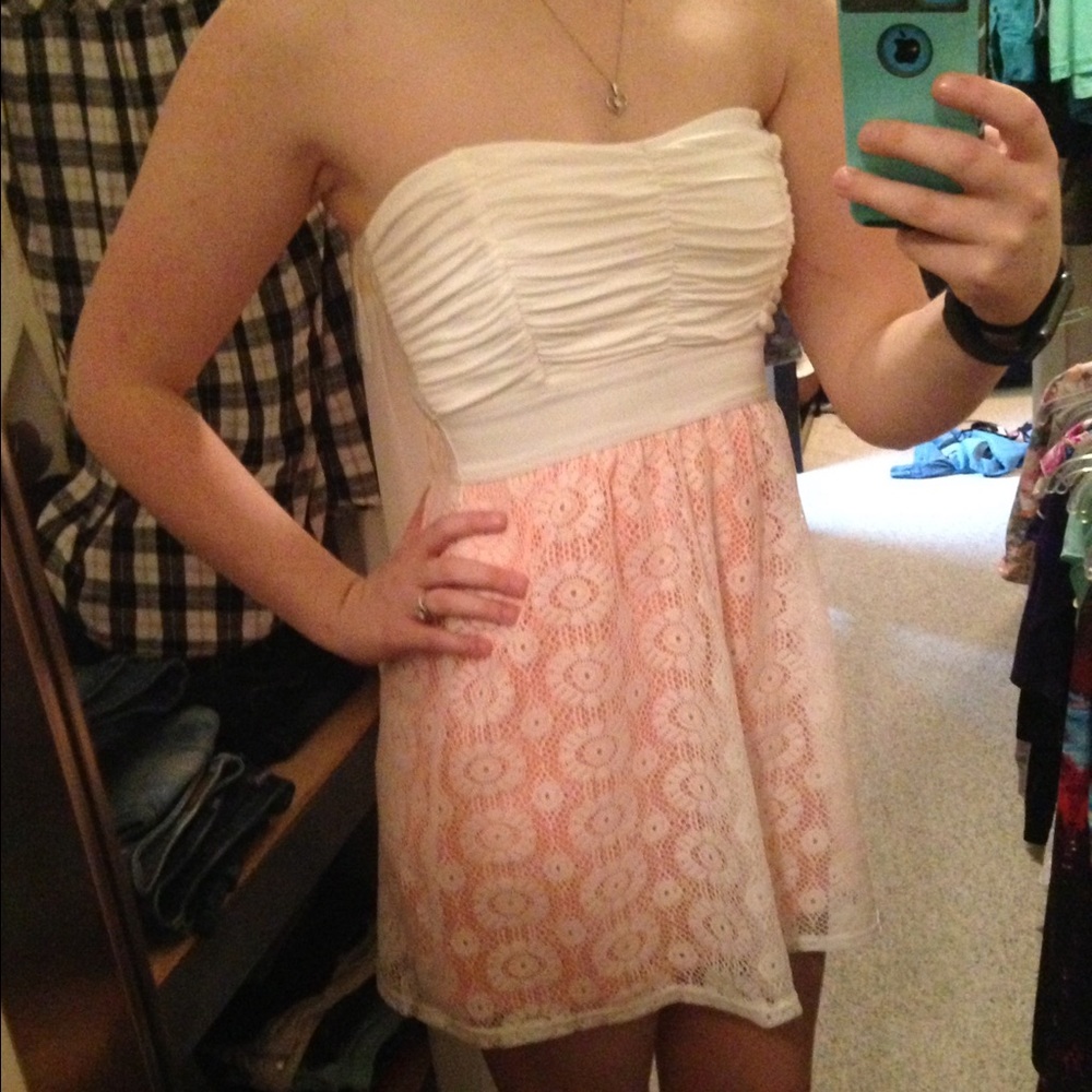 Strapless White & Pink Mini Dress