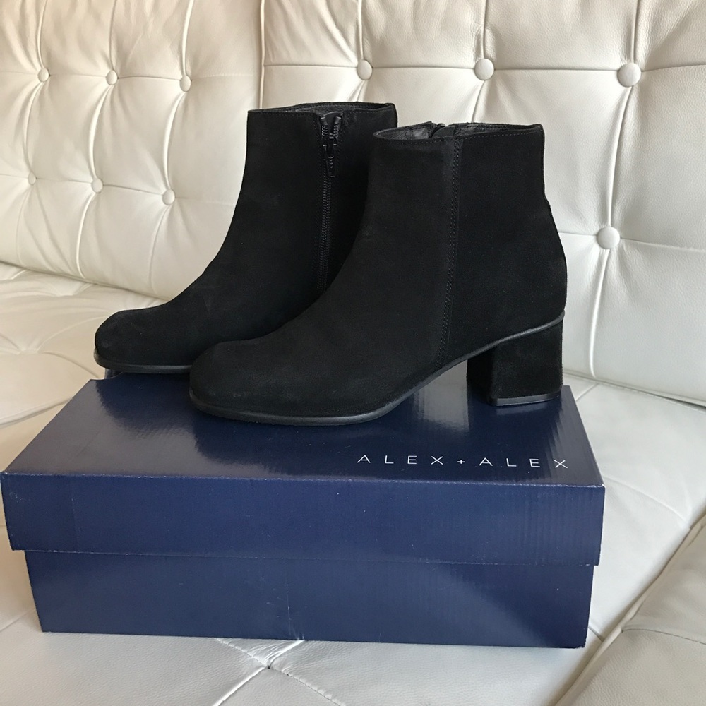 NEW Black Suede Block Heel Bootie