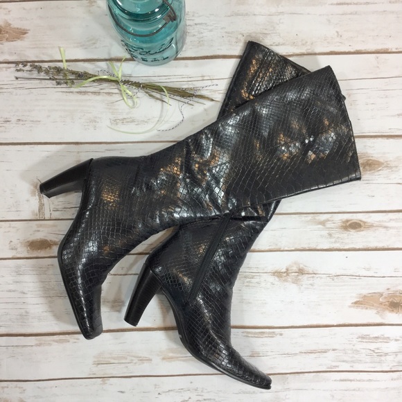 Enzo Angiolini Shoes - Enzo Angiolini black leather snake embossed boots