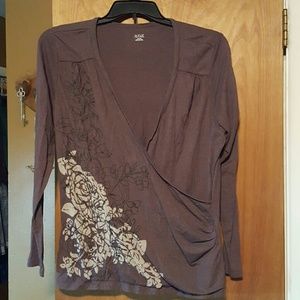 Brown mock wrap top