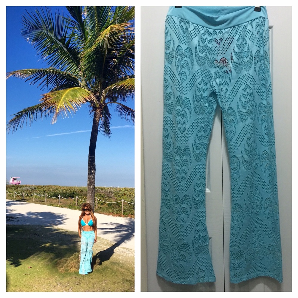 ONE SIZE Blue Thick Lace Pants Swimsuit Cover Up