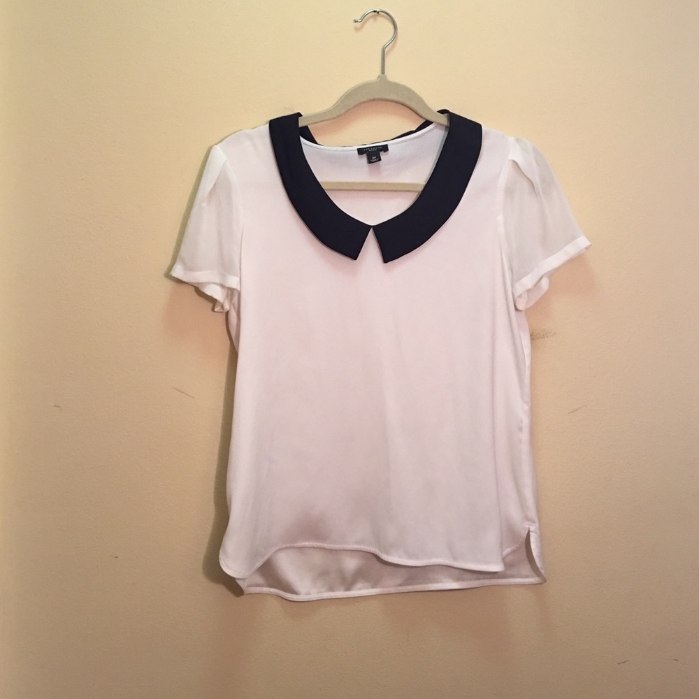 Ann Taylor White Blouse with Black Collar