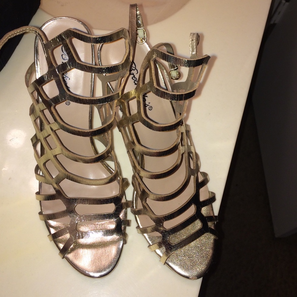 Gold open toe heels