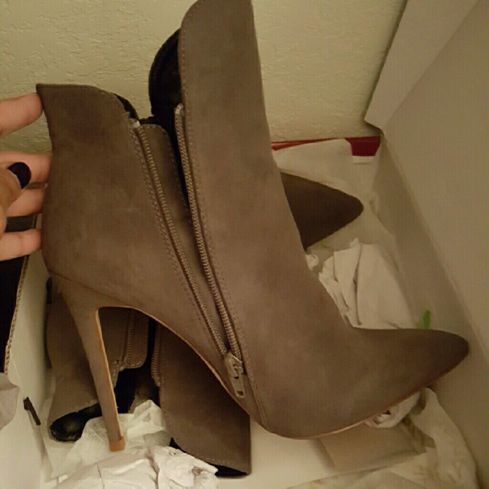 Gray suede booties heels