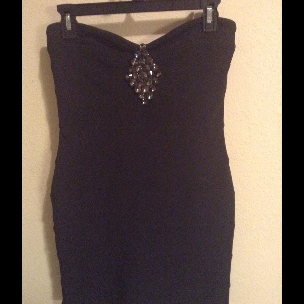Black Strapless Embellished Mini Dress