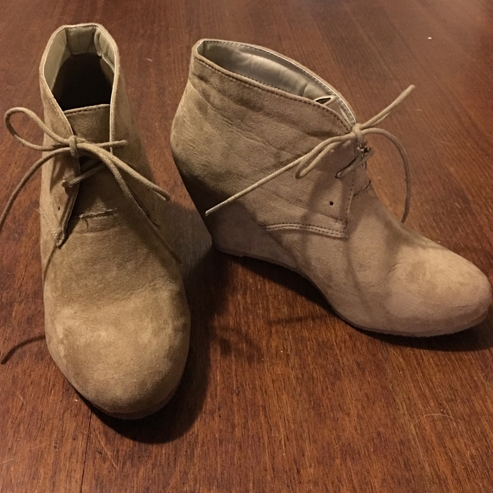 Taupe wedge booties