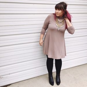 SALE Taupe Babydoll Long-sleeved Turtleneck Dress