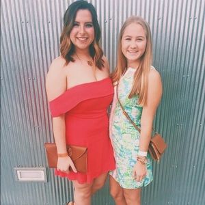 Gorgeous red off the shoulder dress from LuLu's.