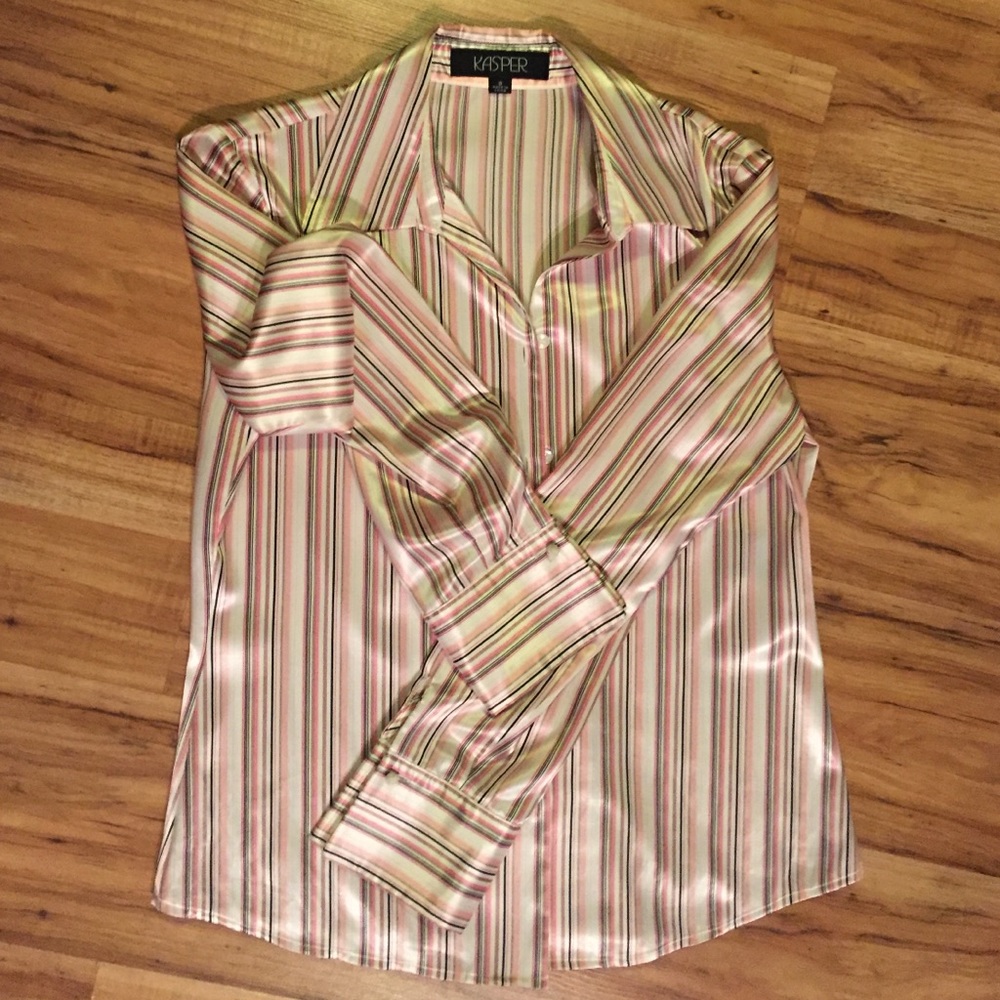 Kasper Pinstripe Silky Blouse Sz 8