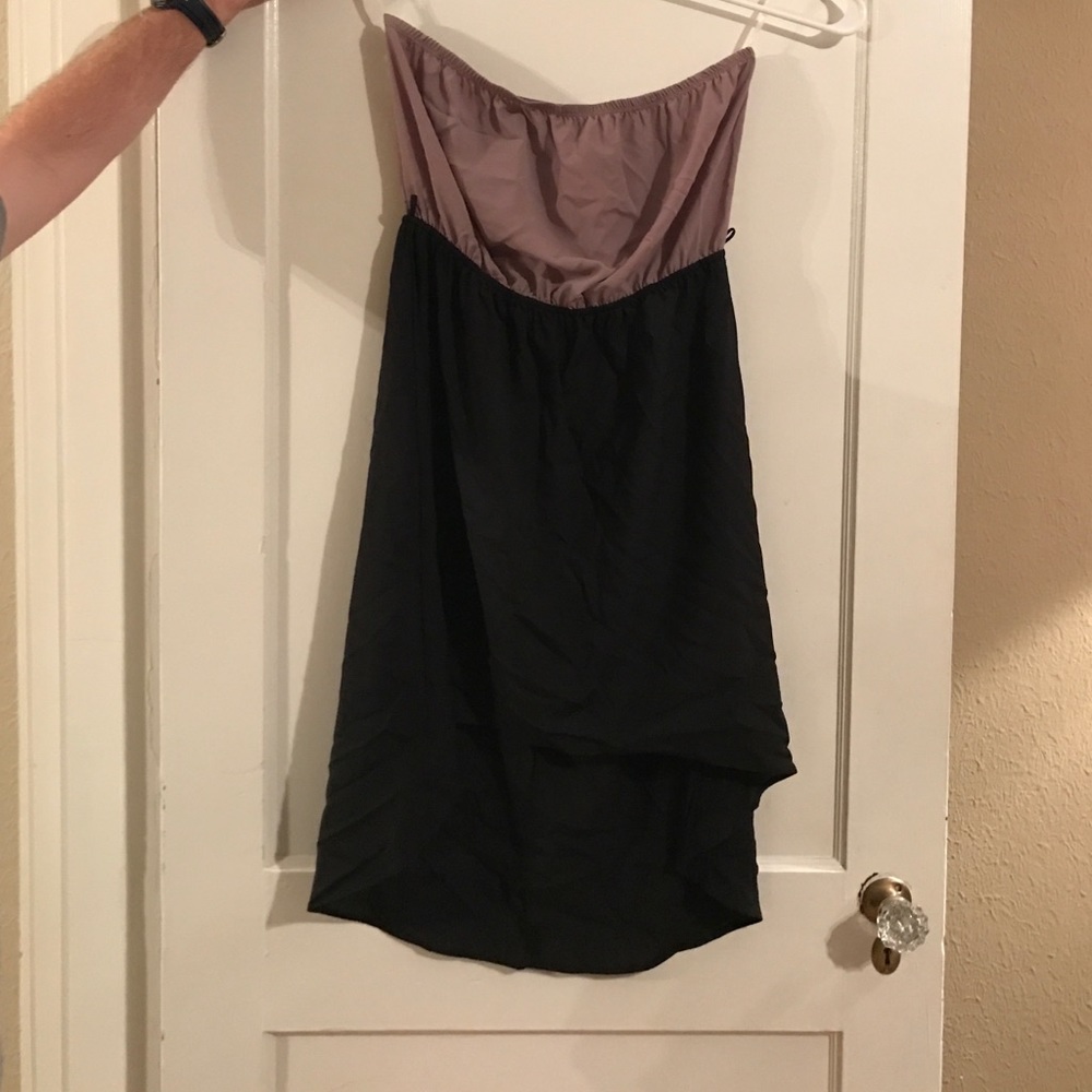 Gray/tan and black strapless dress