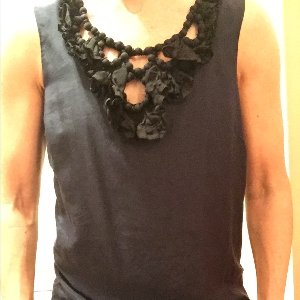 Navy J. Crew tank with black detailing