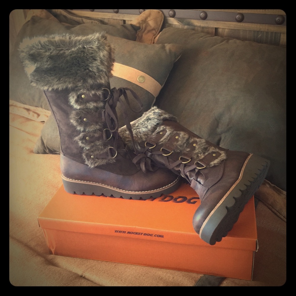 Rocket Dog Leather & Faux Fur Lace Up Boots