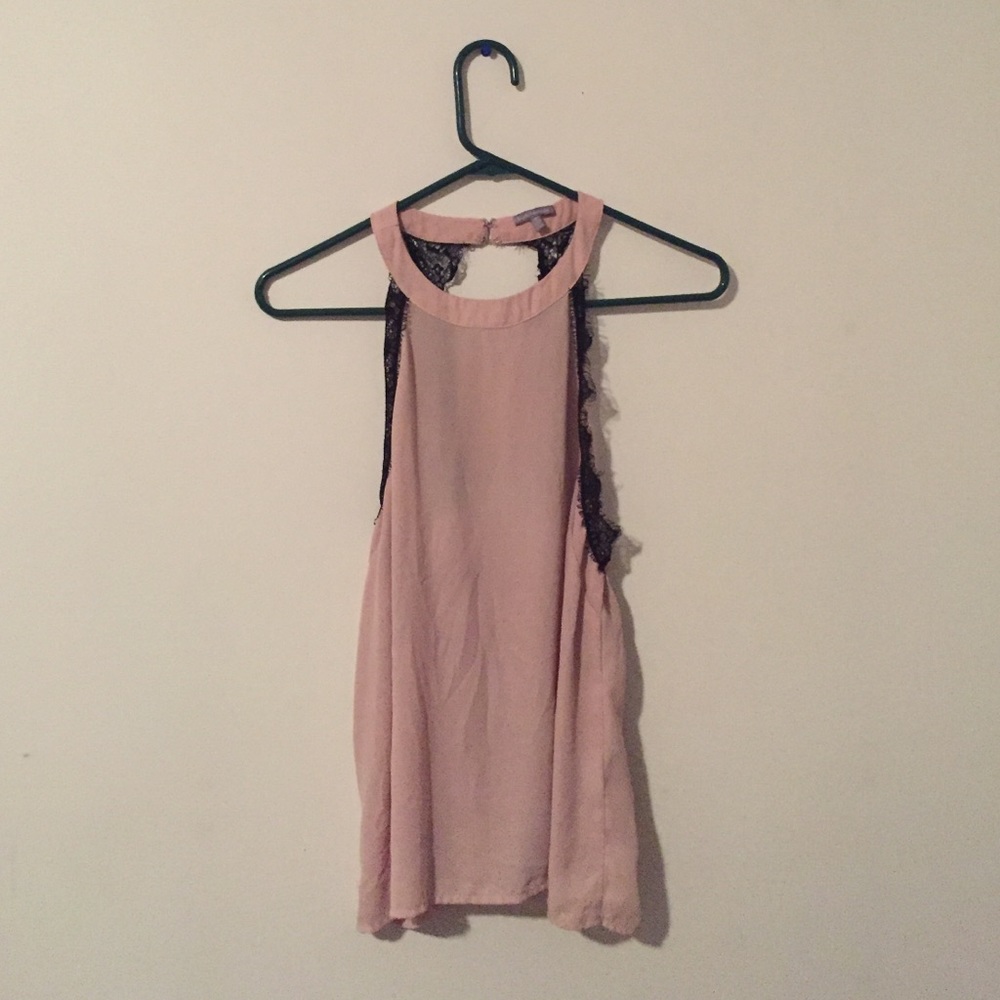 Sheer pink and black lace tank top