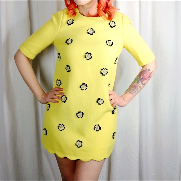 Dresses & Skirts - Yellow Shift with Floral Detail Dresses & Skirts - Yellow Shift with Floral Detail