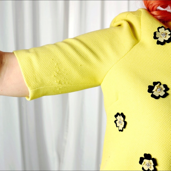 Dresses - Yellow Shift with Floral Detail Dresses - Yellow Shift with Floral Detail