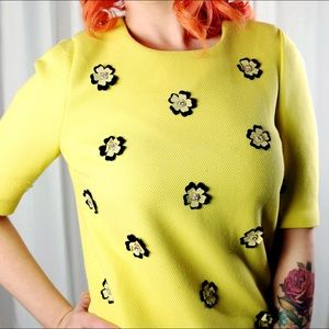 Dresses - Yellow Shift with Floral Detail Dresses - Yellow Shift with Floral Detail