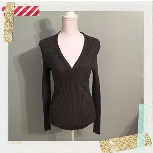 INC Grey Ribbed VNeck Sweater