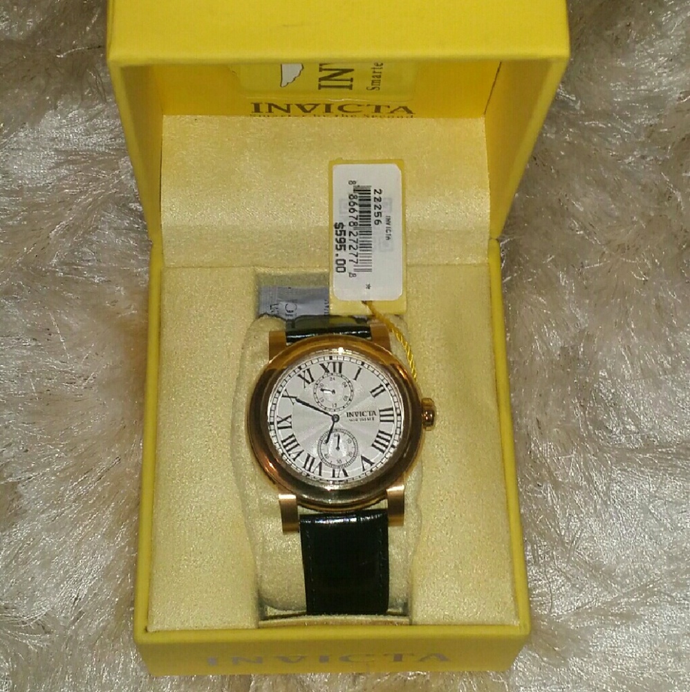 Invicta Luxury Watch Gold Brown Leather