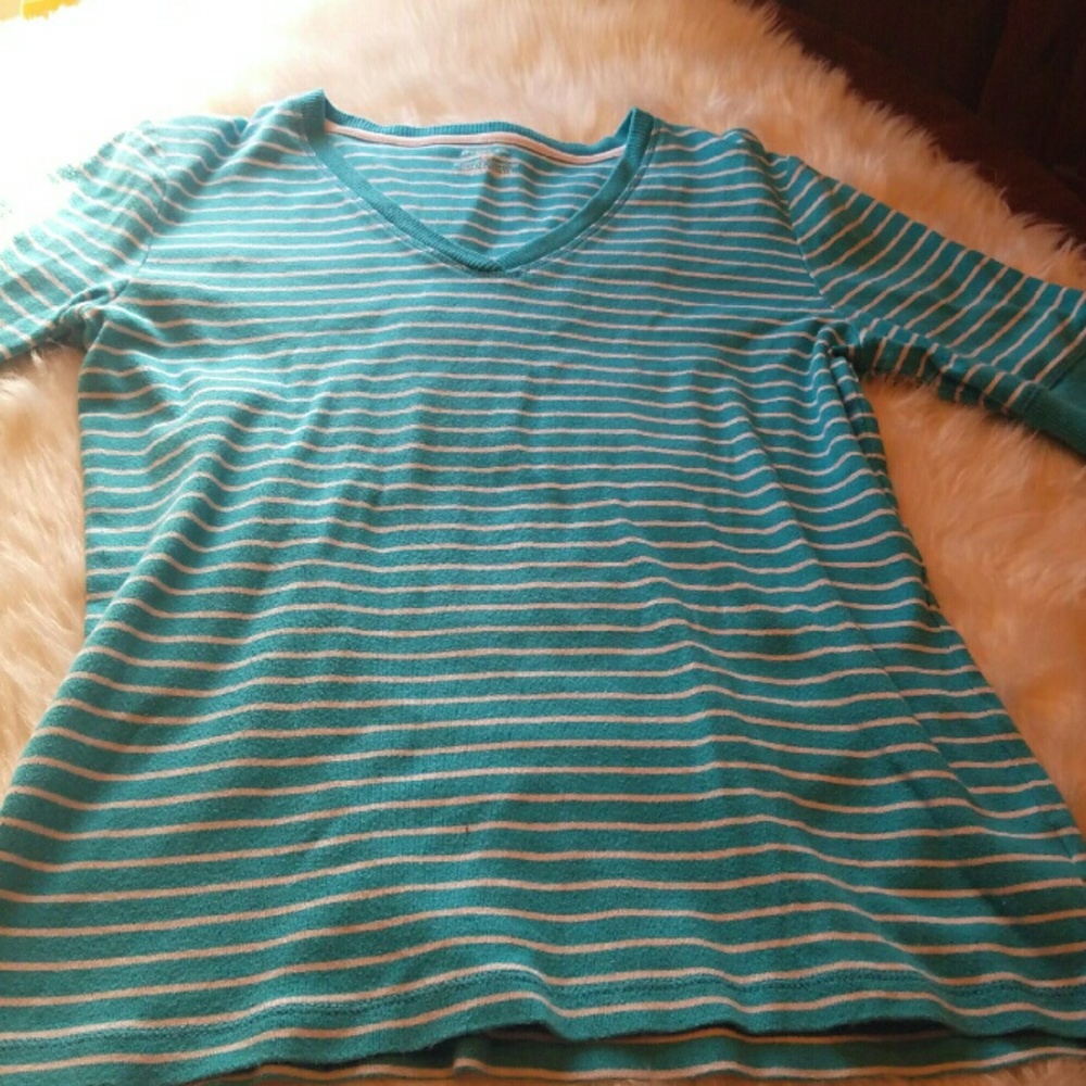 Jones NY Aqua Blue Stripe 3/4 Sleeves